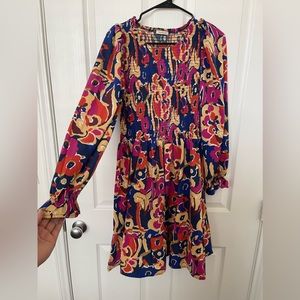 Light, floral, long sleeve dress! Fitted around chest area. High neck.